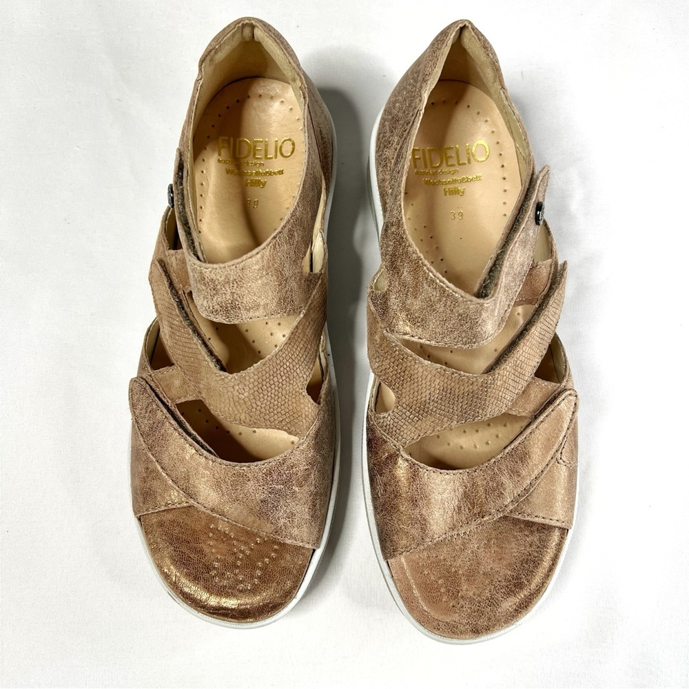 Fidelio Hilly Genuine Leather Comfort Velcro Rose Gold Sandals Size 39 - Picture 5 of 10